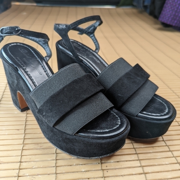 Robert Clergerie Paris "Etore" Platform Ankle Buckle Sandals in Black Suede Wome